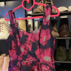 Classic ModCloth Navy Purple Pink Lined S Dress Pockets Side Zip Sheen